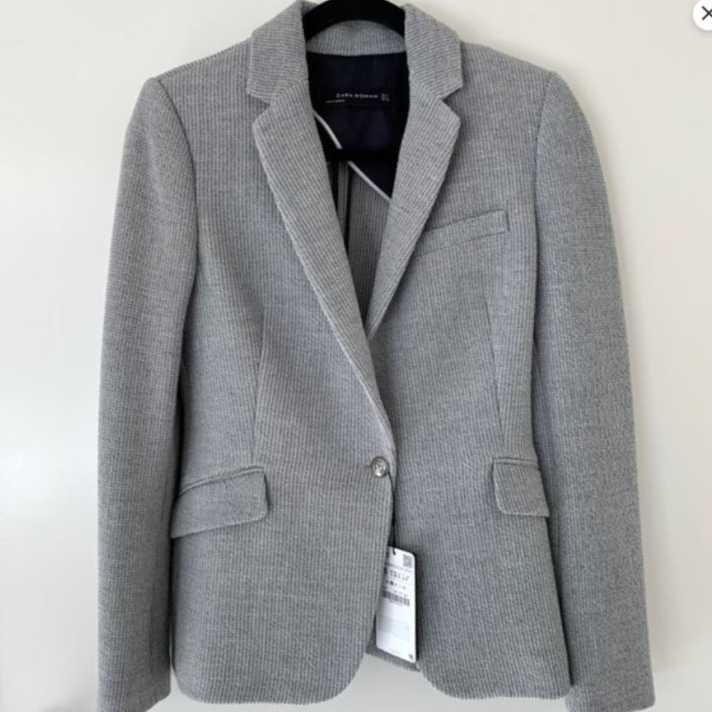 ZARA Grey Knit Structured Blazer